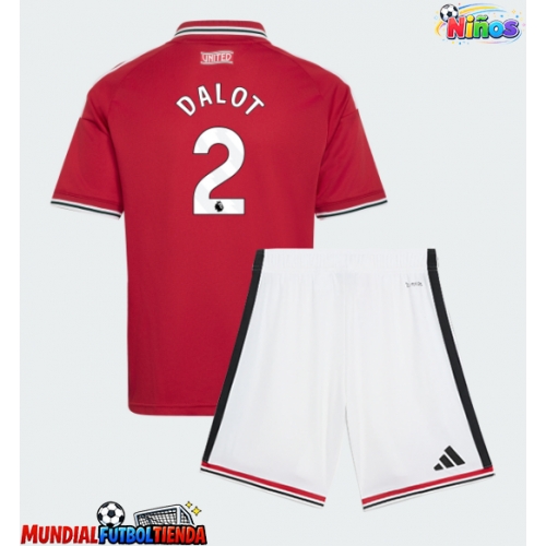 Camiseta Manchester United Diogo Dalot #2 Primera Equipación Replica 2026-27 para niños mangas cortas (+ Pantalones cortos)
